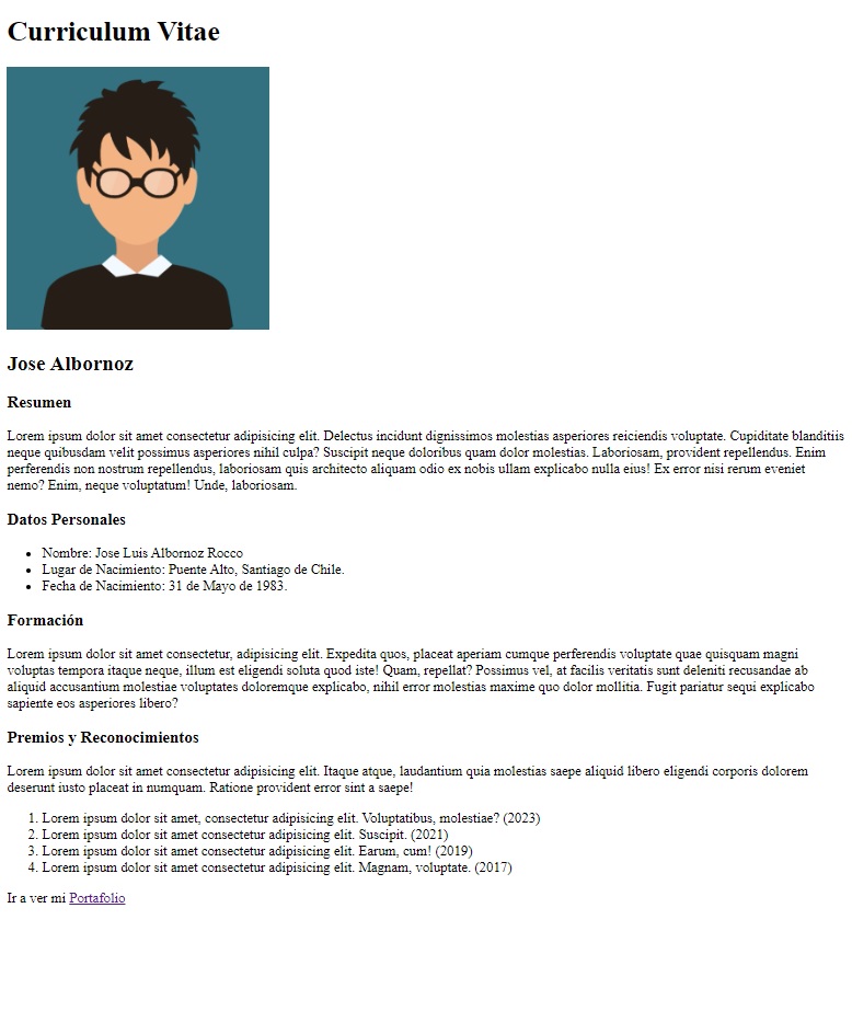 Screenshoot de Pagina Web de mi Curriculum Vitae