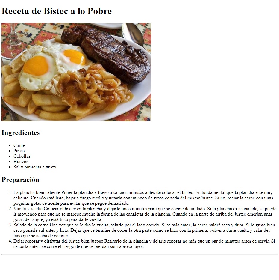 Screenshoot de Pagina web Receta